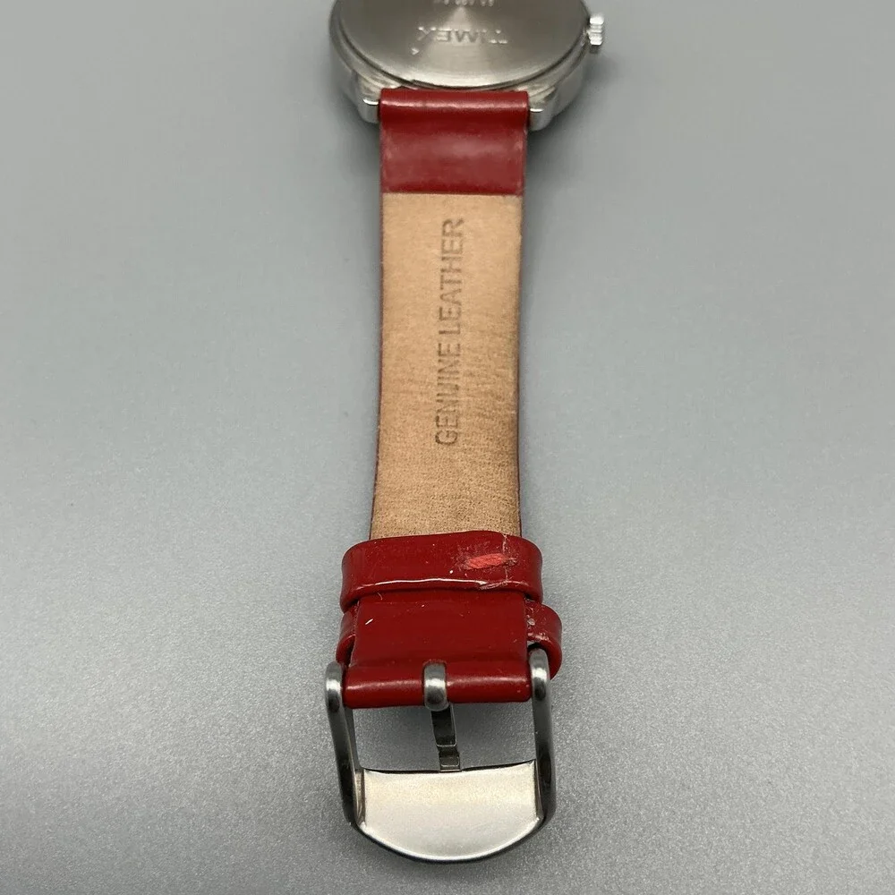Timex Easy Reader Womens Watch 31mm Silver Tone Red Leather Band New Battery